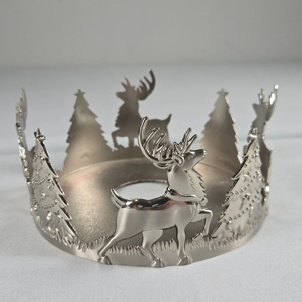 International Silver Christmas Holiday Candle Holder Reindeer‎ Trees 6